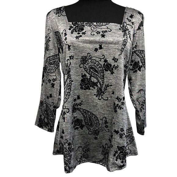 Bleeker & McDougal Top Sz Medium Fitted Tunic Velvety Floral Paisley Whimsygoth - Picture 1 of 8